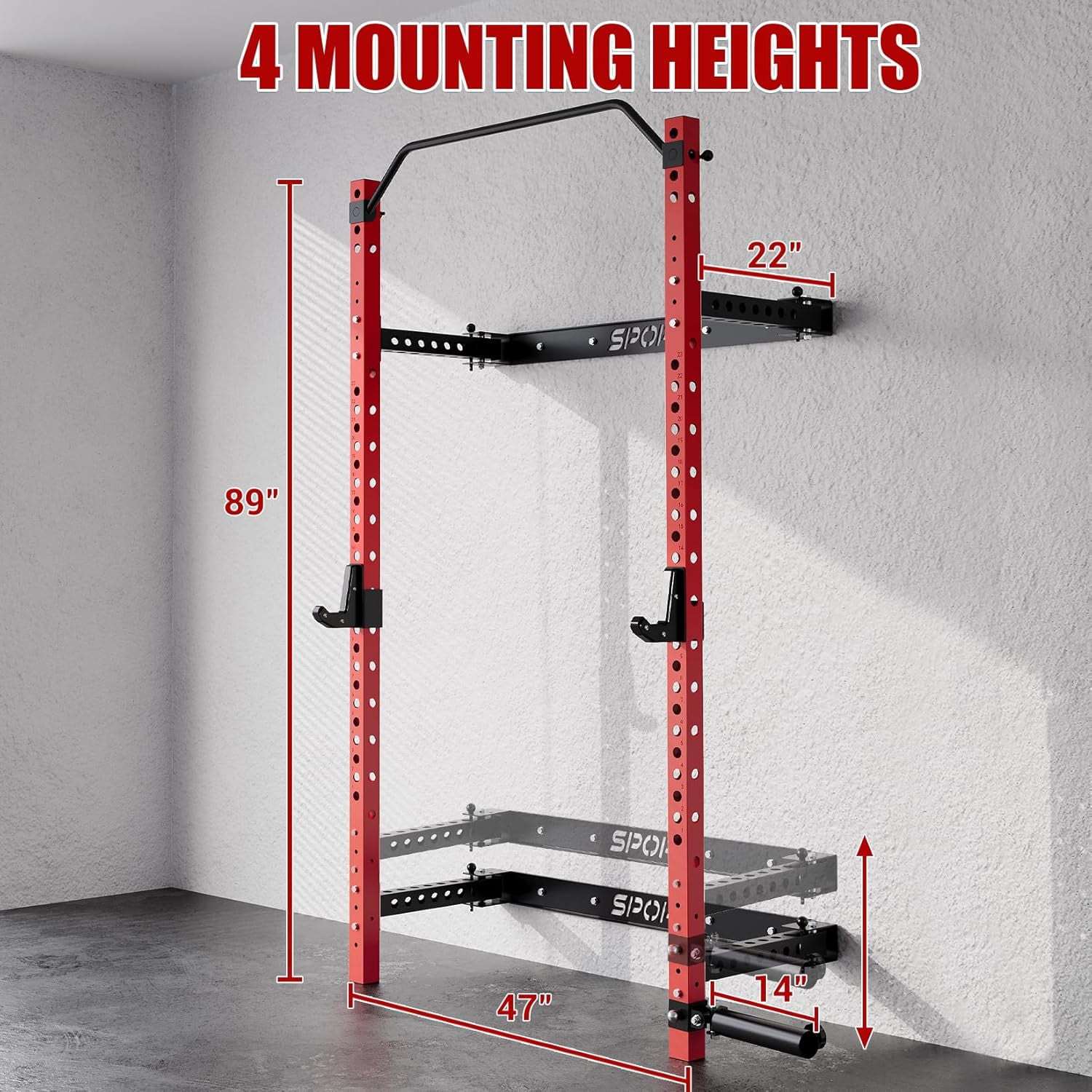 Folding Wall Mounted Squat Rack, 2.36" x 2.36" Power Racks for Home Gym, 1000 LBS Capacity Squat Rack with Pull Up Bar
