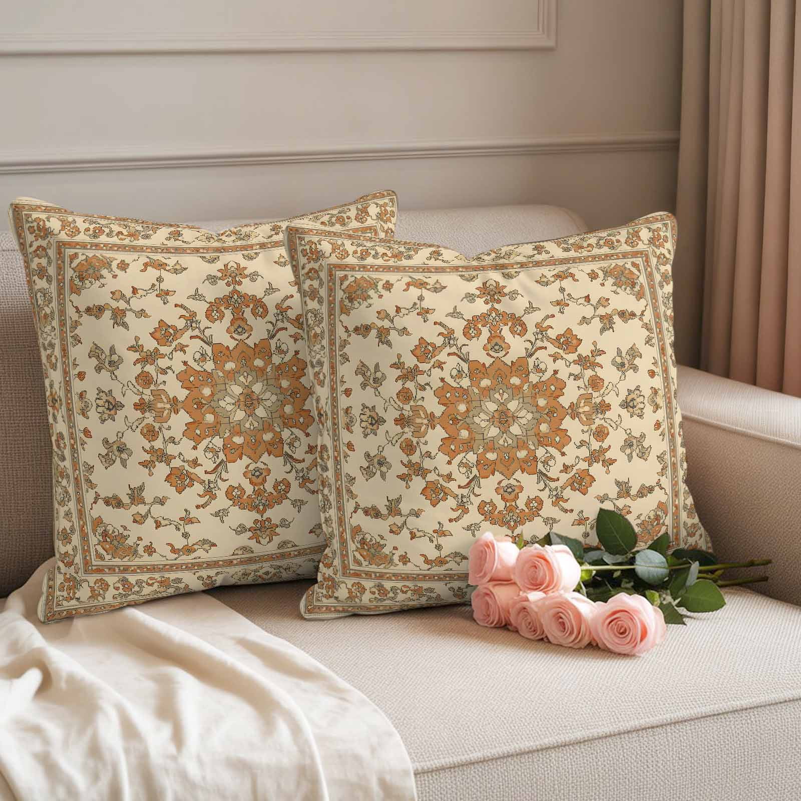 Vintage Farm Pillow Covers 2 Pack Bohemian Style Brown Boho Farmhouse Pillowcase Waterproof Outdoor Throw Pillow Cover for Patio Garden Square Cushion 20”x20”