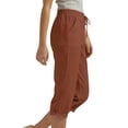thumbnail image 4 of Womens Linen Cropped Pants Slim Leg Drawstring Elastic Waist Capri with Pockets Summer Casual Beach Pants,Sizes S-3XL, 4 of 7