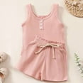 thumbnail image 2 of TAmten Toddler Baby Girl T Shirt Shorts Set Waffle Bow Sleeveless Slip Ruffle Tops Matching Outfit Spring Summer Clothes(Pink,3-4 Years), 2 of 7