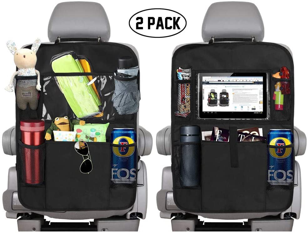 2 Pack Car Back Seat Organizer,Car Seat Back Protectors with 10 Tablet Holder,Five Storage Pockets for Kids Drink Toy Diaper,Kick Mat Organizers for Car Van SUV,Travel Accessories for Kids &Toddlers 