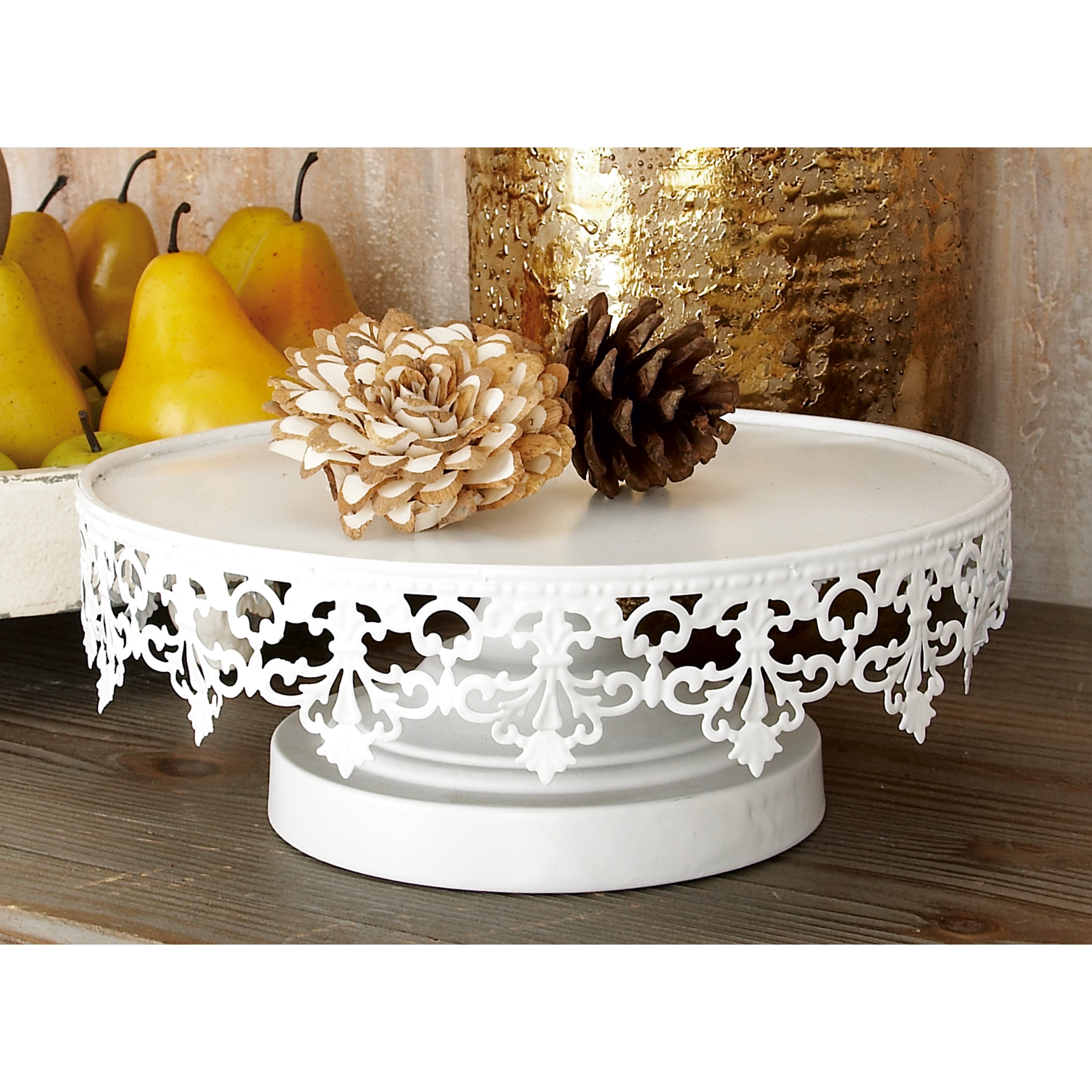DecMode 13", 10", 9"W White Metal Decorative Stand with Pedestal Base, 3-Pieces