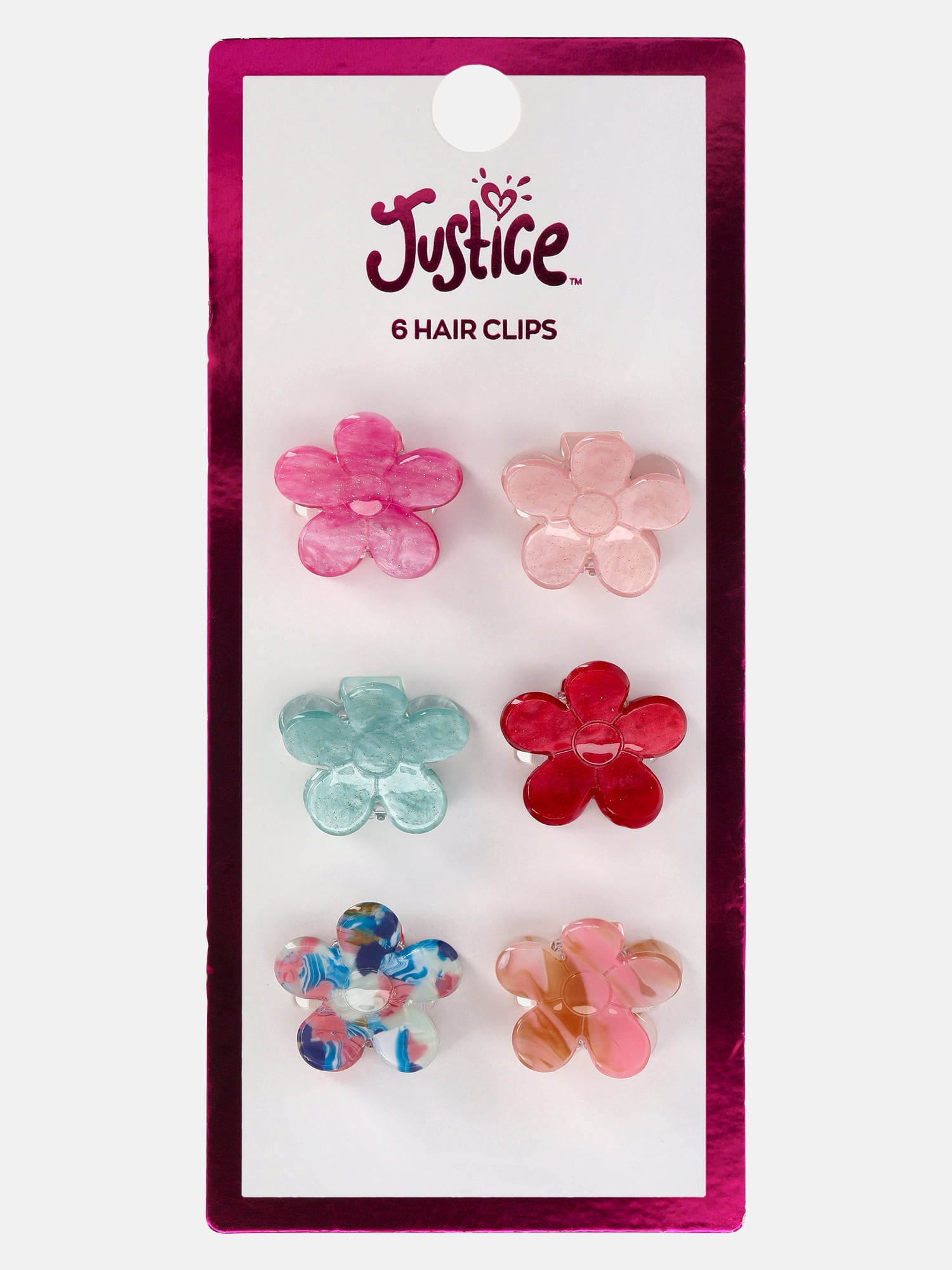 Justice Girls Multi Marbled Flower Claw Hair Clips, 6-Piece Set