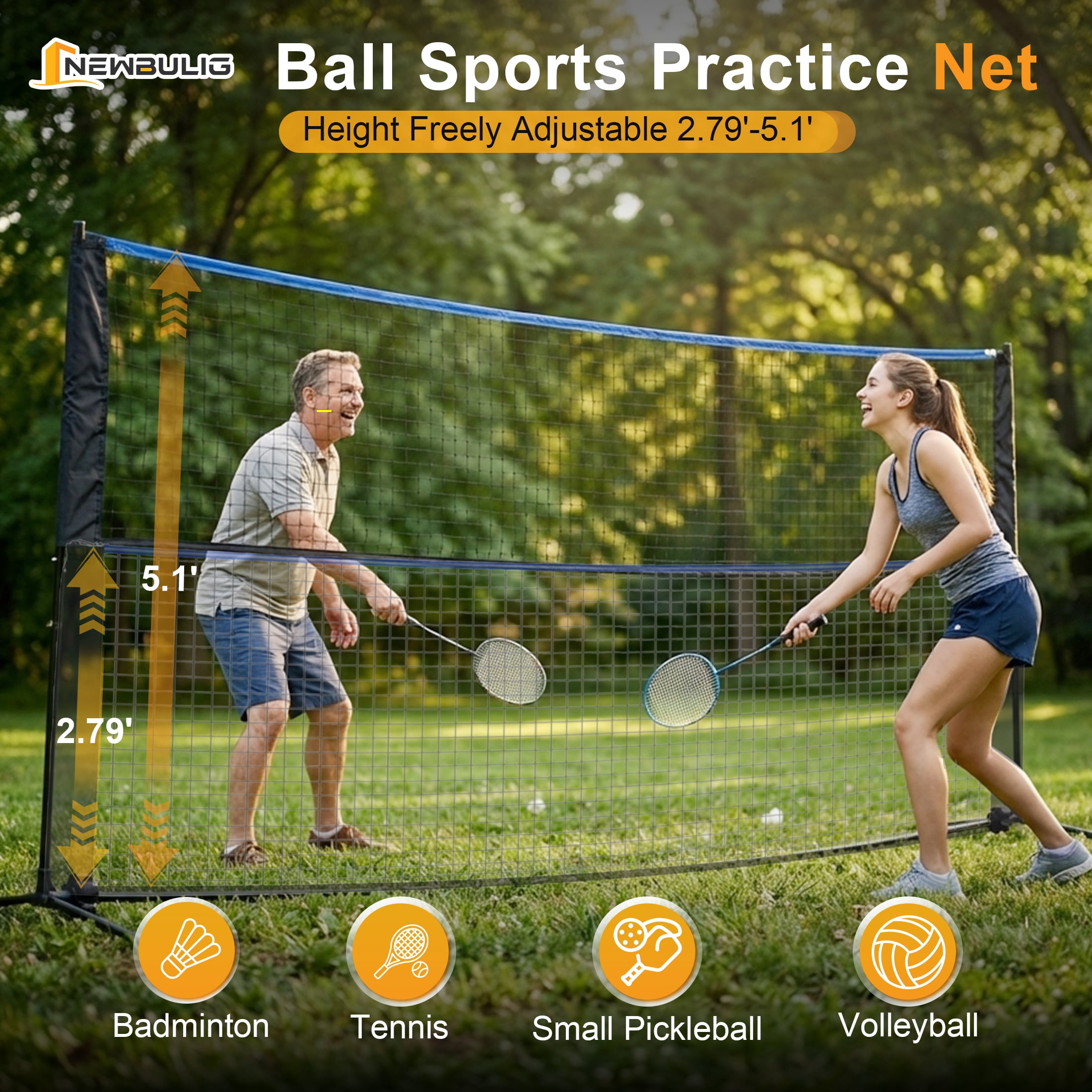 JIOABL Portable Badminton Net Set, 14FT Adjustable Height for Outdoor & Indoor Use, Includes Carry Bag, Easy Setup No Tools Needed, Blue-Black