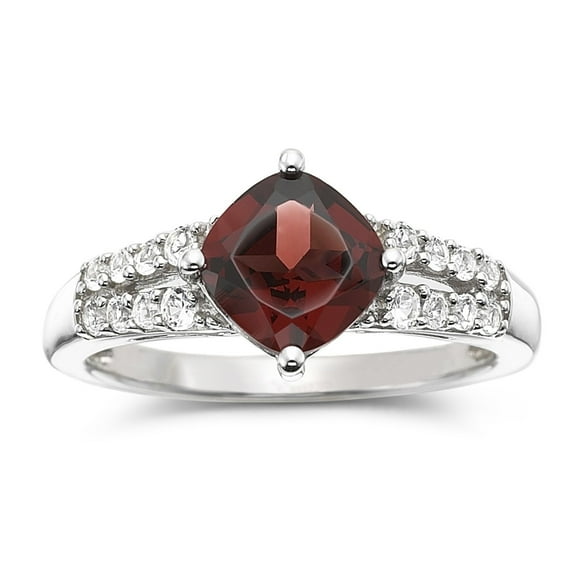 Jay Heart Designs 925 Sterling Silver Genuine Garnet and Created White Sapphire Ring