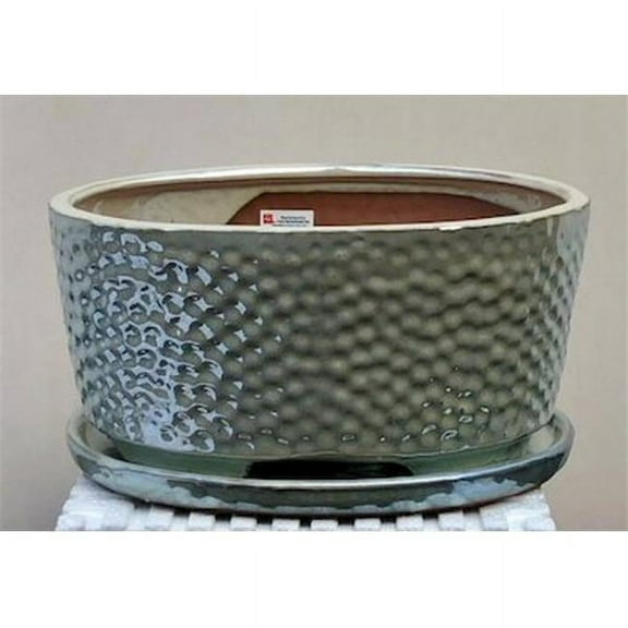 Bonsai Boy of New York  10.5 x 8.25 x 4.75 in. Crackle Pearl Ceramic Bonsai Pot with Humidity & Drip Tray, Oval