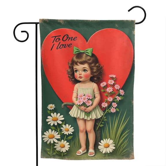 Vintage Valentine Postcards Polyester Garden Flag 12.5x18 Inch - Double-Sided Burlap Outdoor Welcome Holiday Yard Banner