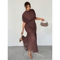 thumbnail image 5 of Brown Plus Size Elegant Sheer Mesh Ruched Maxi Dress With Cowl Neck And Puff Sleeves, 5 of 8
