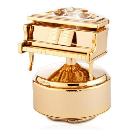 - Matashi 24K Gold Plated Grand Piano Rotating Musical Figurine with Genuine Crystals