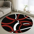thumbnail image 2 of Round Rugs 3.3 Ft, Red Geometric Non Slip Area Rugs for Kitchen Bedroom Entryway, Vintage Abstract Stripes Aesthetic Art Washable Carpet Runner Rug Floor Mats for Bedroom Home Decor, 2 of 9