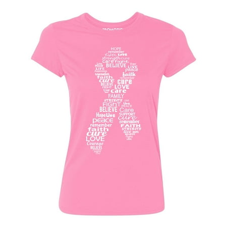 White Ribbon Breast Cancer Awareness Women's T-shirt, XL, Azalea (Best Gifts For Breast Cancer Patients)