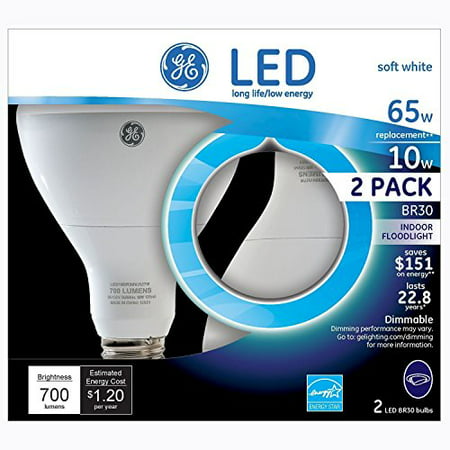GE LED 10W Soft White, BR30 Indoor Flood Medium Base, Dimmable, 4pk Light