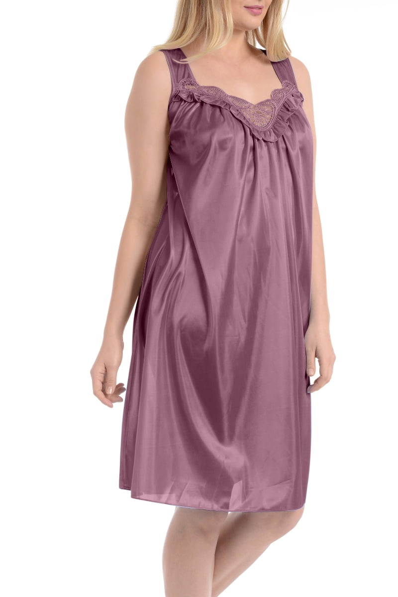 Womens Faux Silk and Lace Sleeveless Nightgown By EZI - Walmart.com