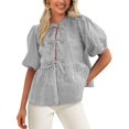 thumbnail image 1 of Blusa PRETTYGARDEN para mujer con lazo en la parte delantera a rayas 2025, negra S, 1 of 9