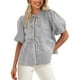 thumbnail image 1 of Blusa PRETTYGARDEN para mujer con lazo en la parte delantera a rayas 2025, negra, 1 of 8