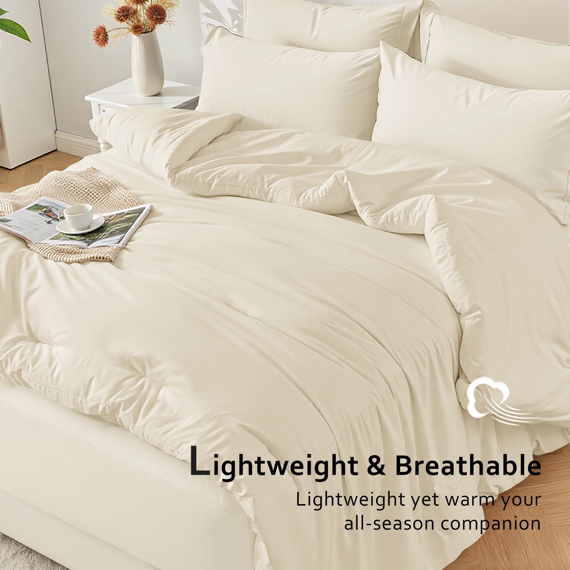 Dhole 7-Piece Bed Sheet Set - Full Size Comforter, Pillowcases & Sheet Collection for Cozy Bedding Comfort Beige