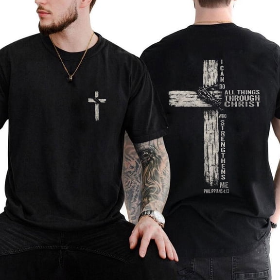 I Can Do All Things Through Christ Double Sided Christian T-Shirt – Philippians 4:13 Bible Verse Faith Graphic Tee, Religious Jesus Shirt Gift for Men & Women