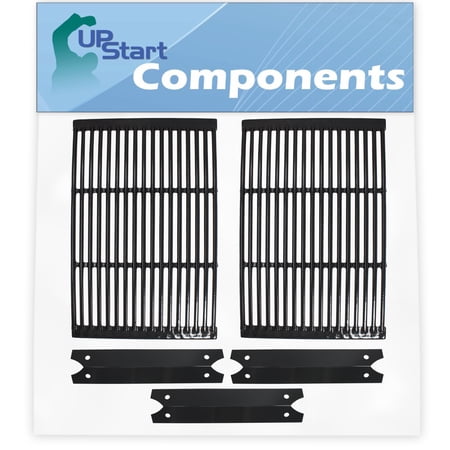 2 BBQ Grill Cooking Grates & 3 Heat Shield Plate Tent Replacement Parts for Brinkmann 810-7400-S - Compatible Barbeque Porcelain Enameled Cast Iron Grid 19" & Flame Tamer, Flavorizer Bar
