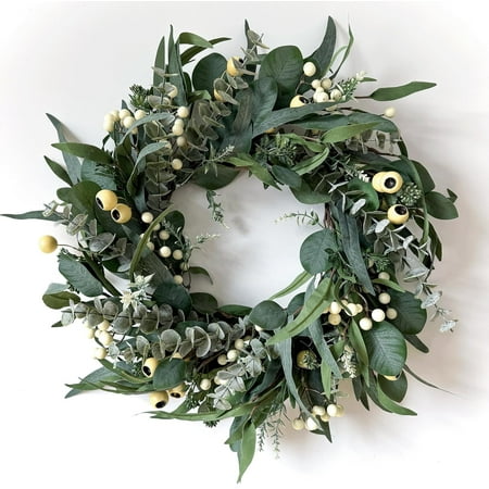 Wreaths for Front Door 22 Inch All Season Greenery Wreath Olive Eucalyptus Leaves and White Mixed Berry for Indoor Outdoor Farmhouse Home Porch Wall Window Festival Wedding Decor
