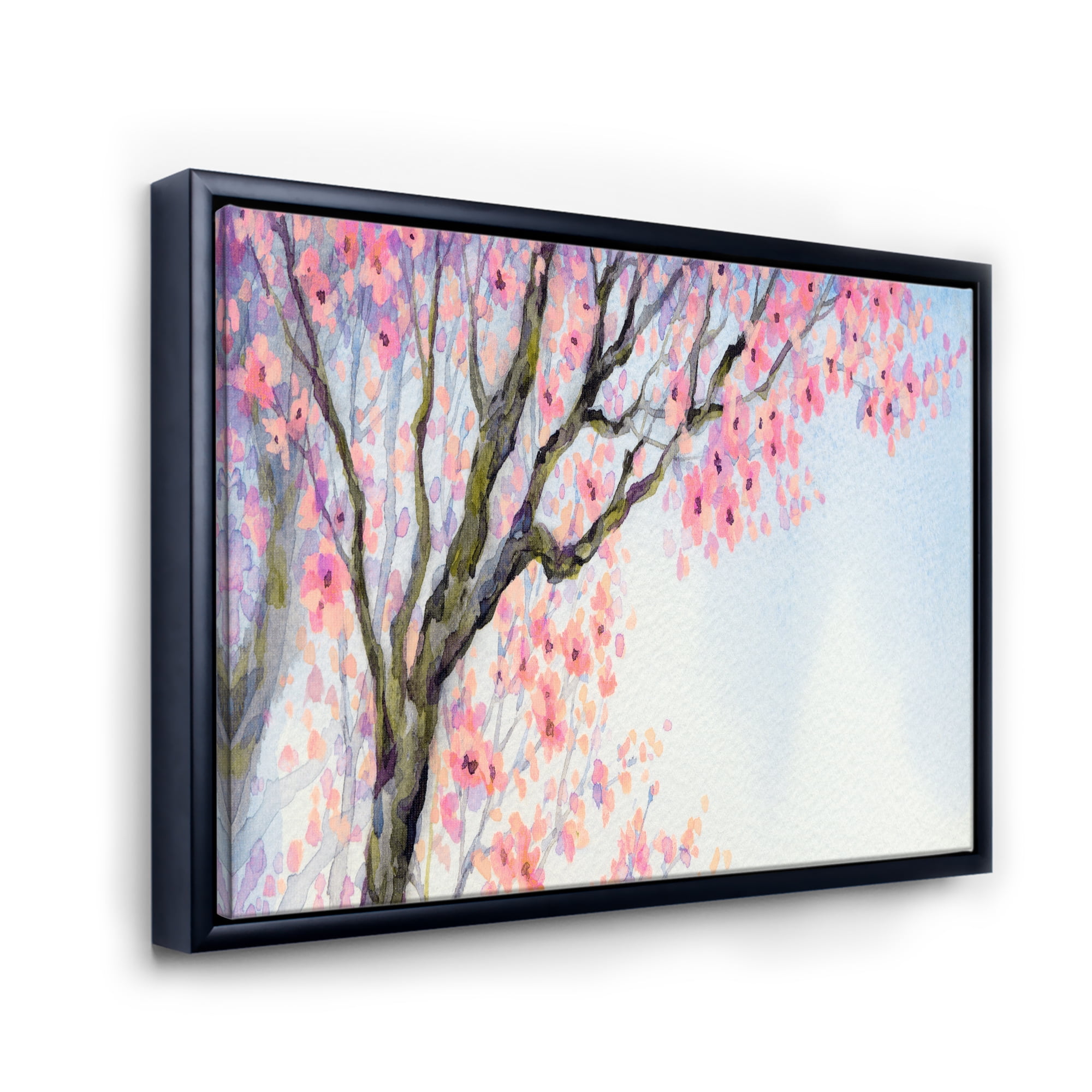 Designart 'Beautiful Pink Bird Sitting On Flowering Branch' Traditional Framed Canvas Wall Art Print