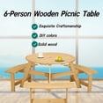 thumbnail image 3 of Round Outdoor 6 Person Picnic Table with Built-in Benches Natural Wood Grain Design for Garden and Patio Umbrella Hole Accommodates Standard Patio Umbrellas Easy Assembly Rustic Style Furniture, 3 of 14