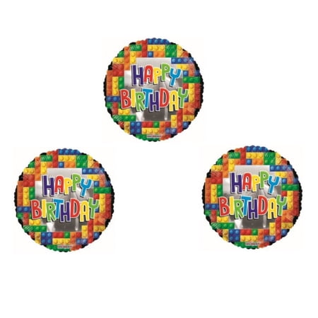 Building Blocks Plastic 3 piece Birthday Balloons Supplies Party