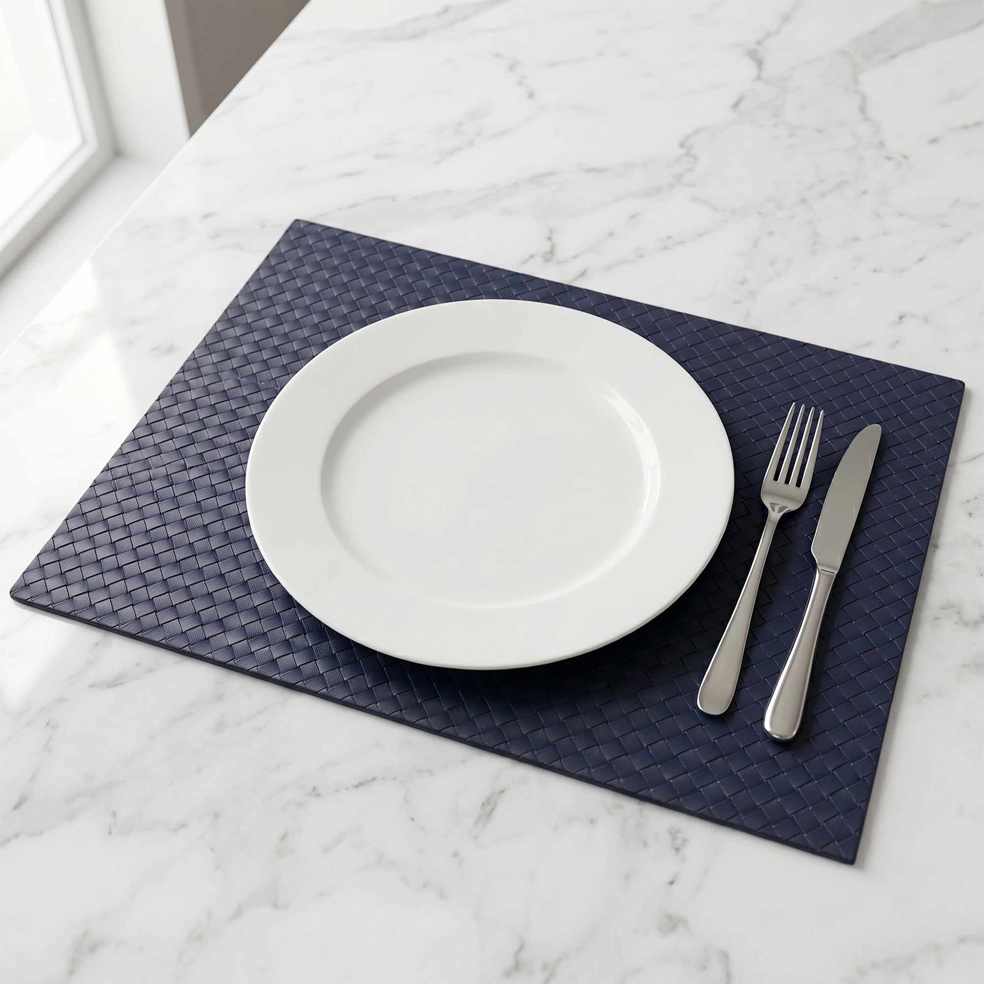 Unique Bargains Set of 6 Leather Placemats for Kitchen Dark Blue 17*12in