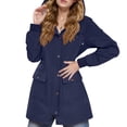 thumbnail image 4 of Mrat Rain Jacket Women Lightweight Water Proof Striped Lined Hooded Rain Jacket Outdoor Windbreaker Travel Trench Coat with Pockets Rain Coat Lady S-23 Navy M, 4 of 8