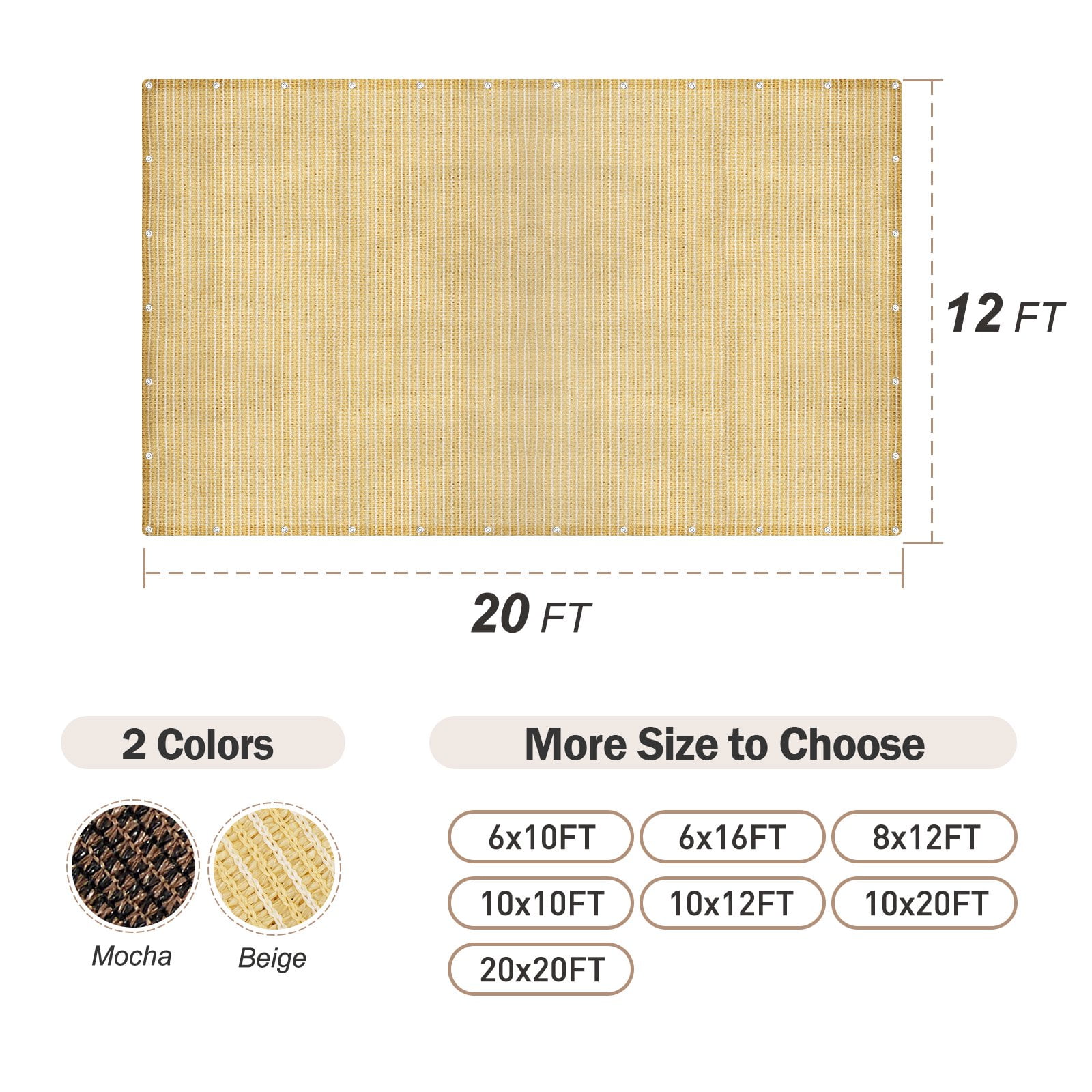 90% Shade Cloth, Shade Cover, 12 x 20 FT Sturdy Durable Sunblock Shade Mesh Tarp with Grommets for Patio Plants Greenhouse Outdoor Pergola, Patio, Garden Deck