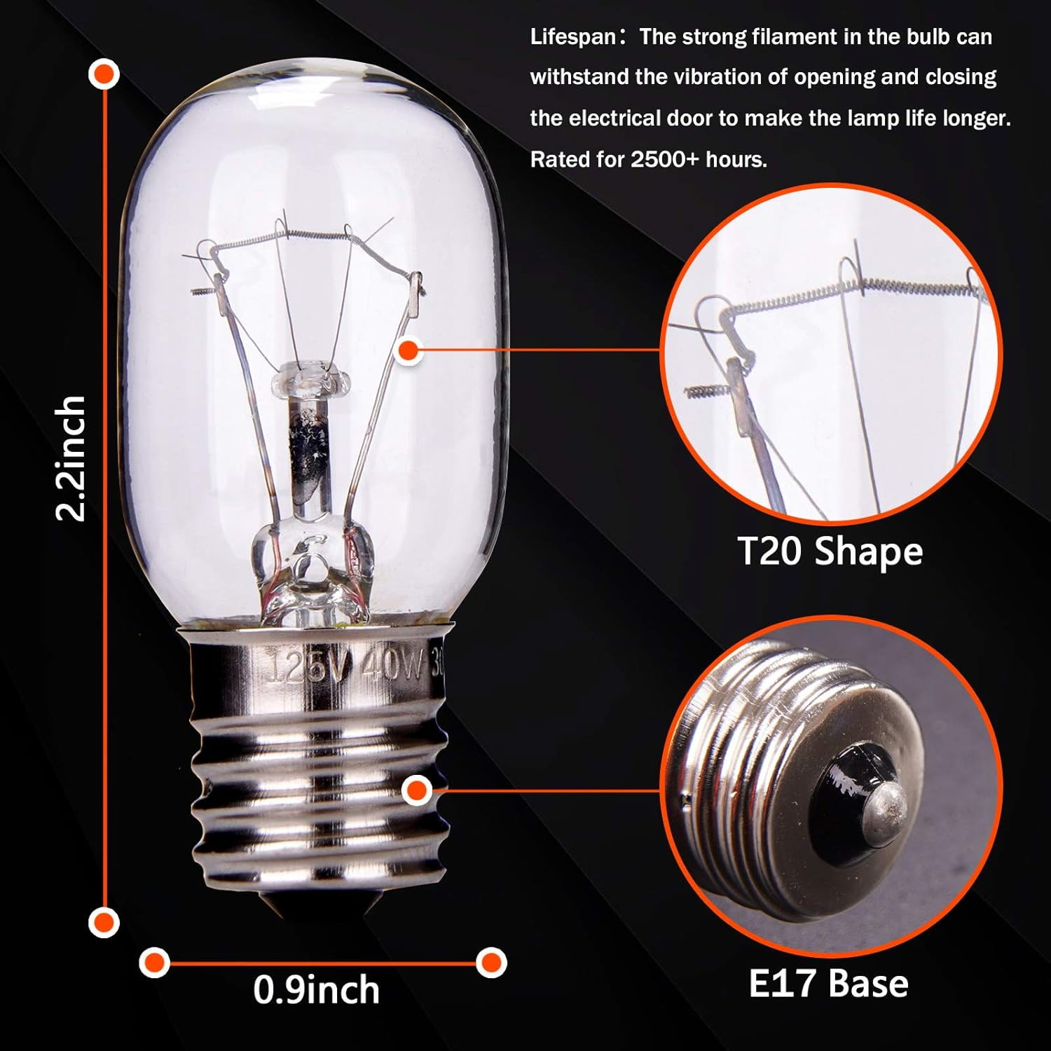 OHLGT 3-Pack E17 Microwave Light Bulbs 40W 125V, Bright White