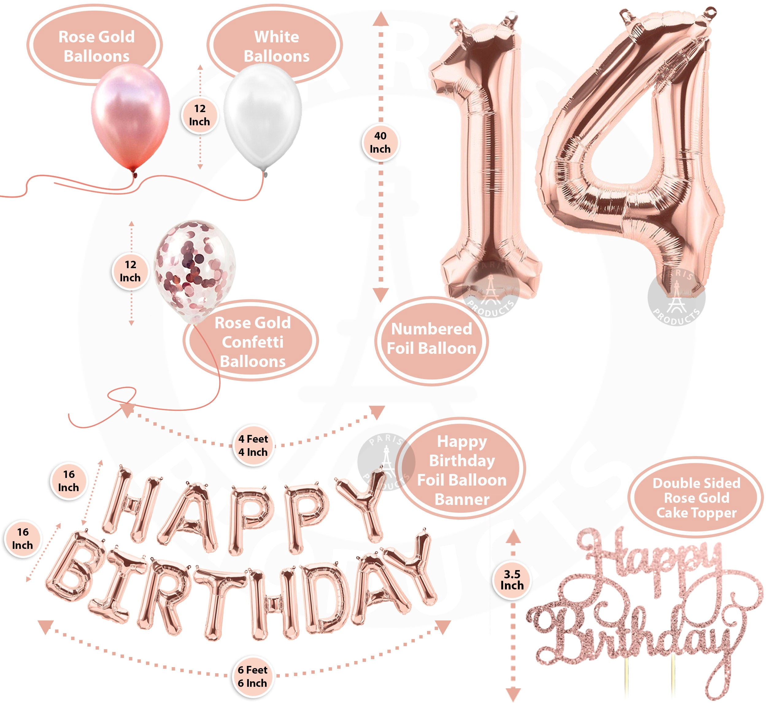 14th Birthday Decorations Party Supplies and Rose Gold Party Decorations Banner Props Photos Fourteen Birthday Party Supplies Princess White