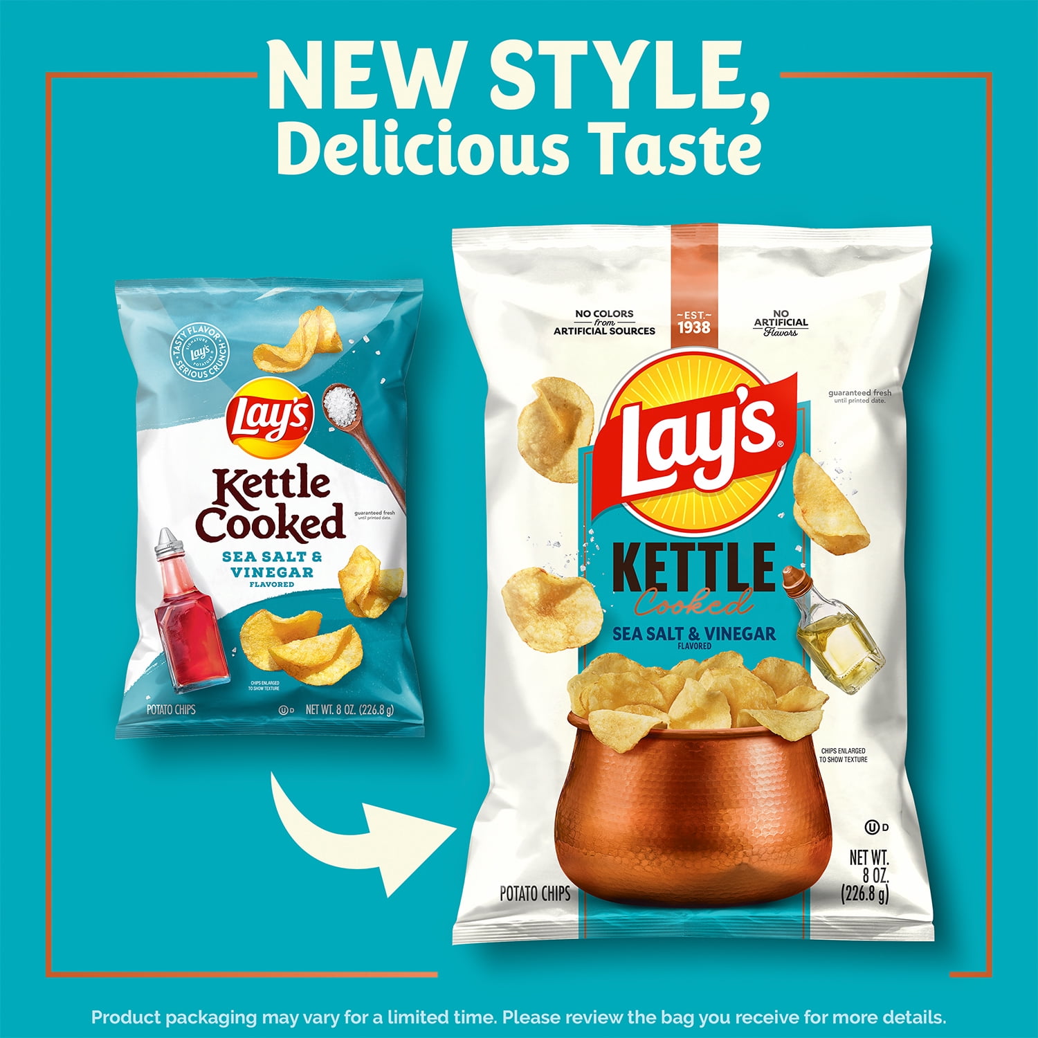 Lay’s Sea Salt & Vinegar Kettle Cooked Potato Chips Bag, 8 oz​