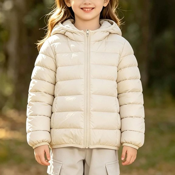 Mgmyaa Kids Hooded Puffer Jacket Full Zip Winter Warm Coat for Boys Girls School Outdoor Daily Wear