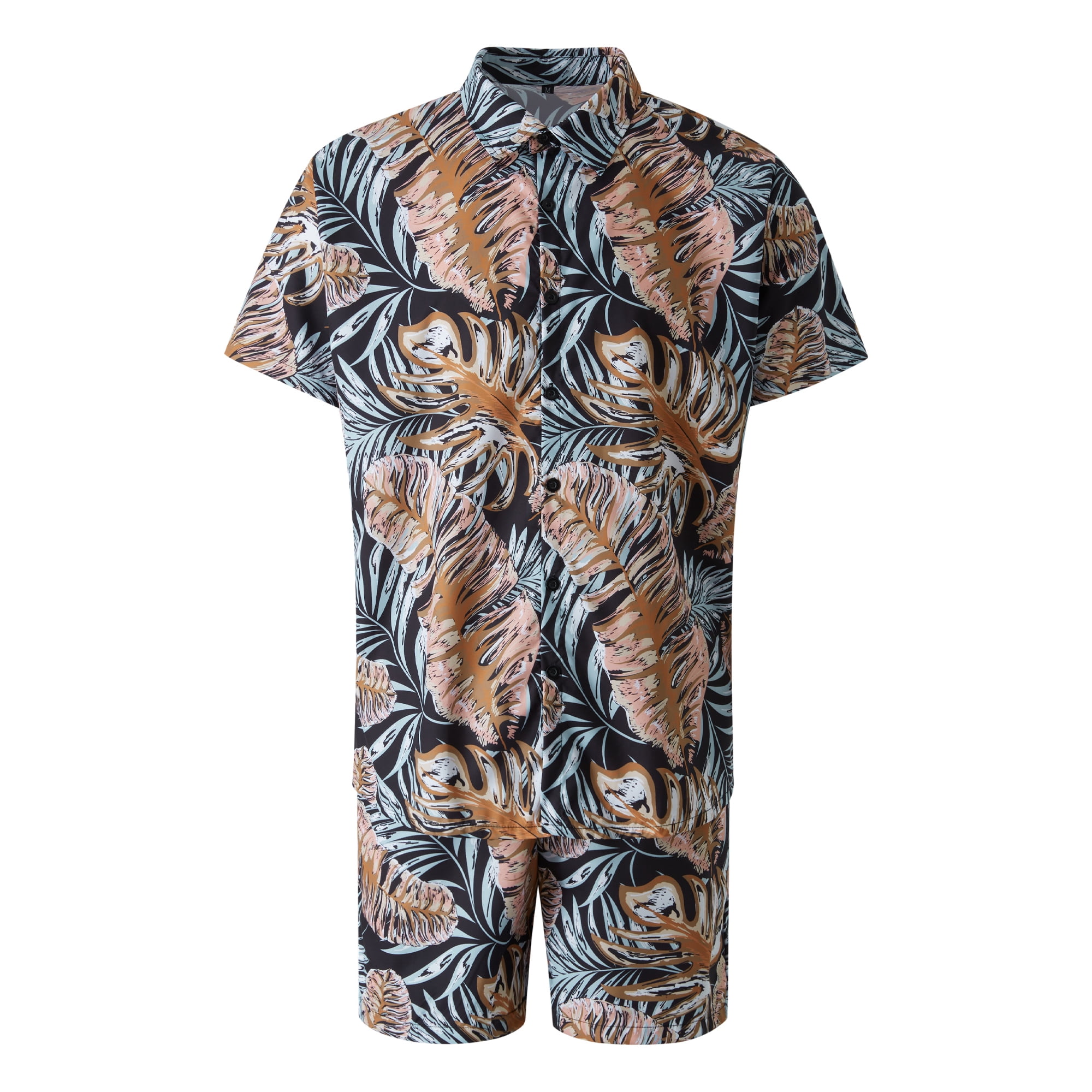 Chemise,Chemise Hawaïenne à Manches Courtes Pour Hommes,chemise à Motif Feuille De Palmier Et