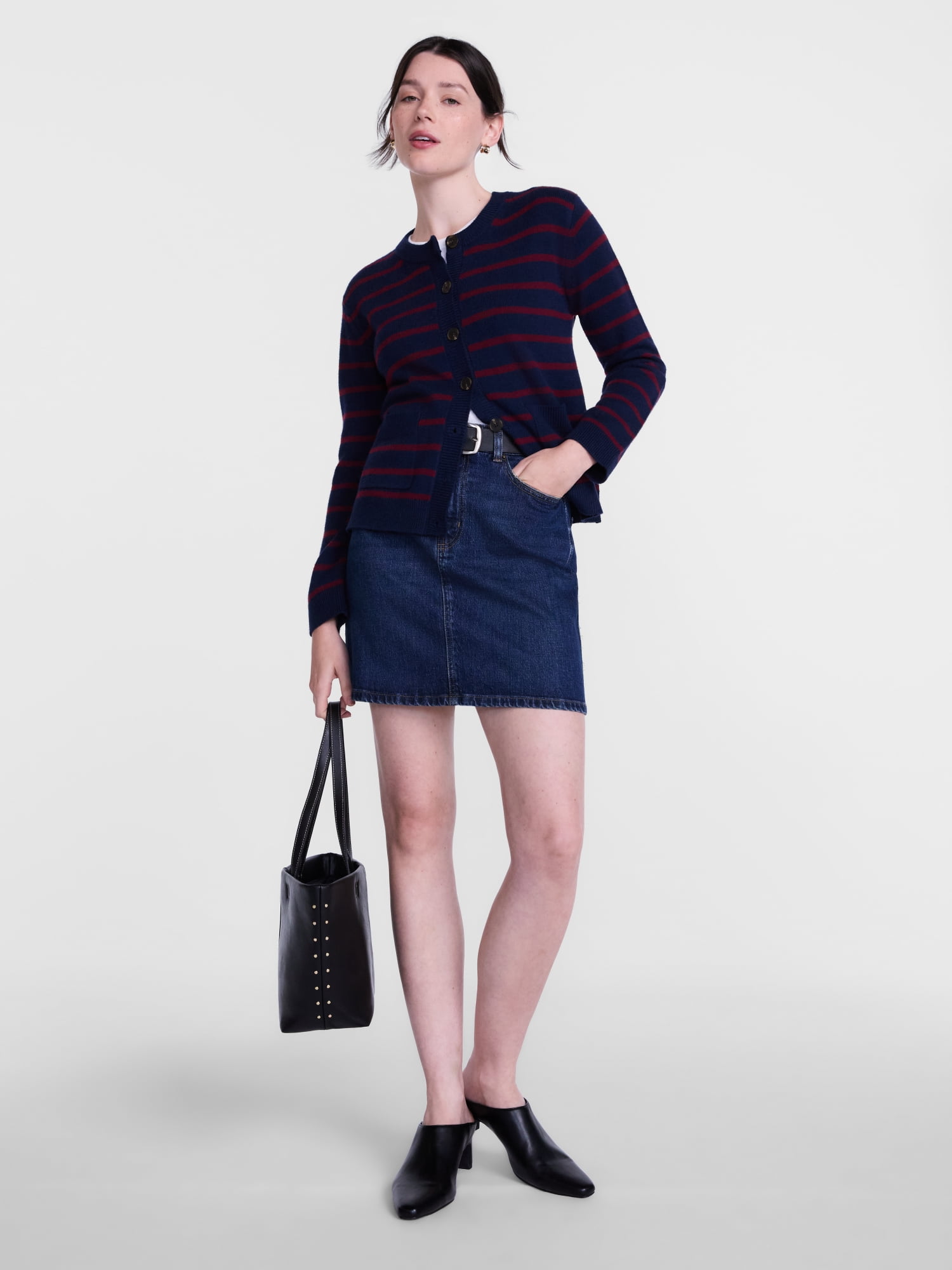 Scenario Women's Crewneck Cardigan with Patch Pockets, Lightweight, Sizes XS-XXXL