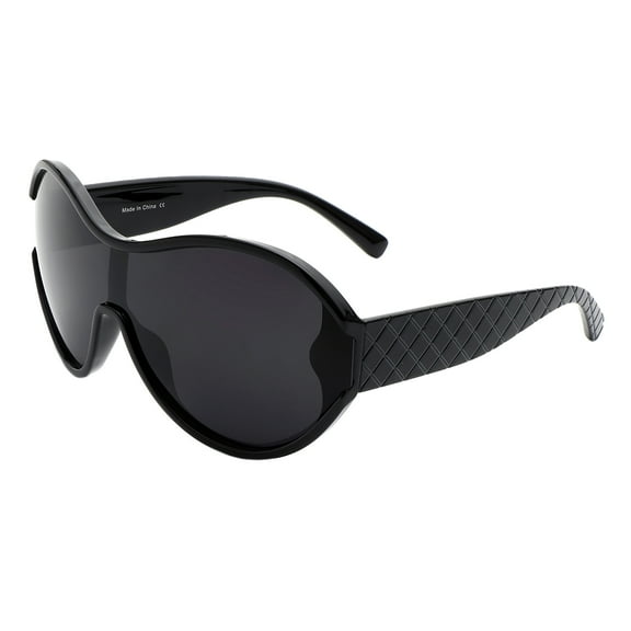 Women's Round Sunglasses Oversized Shield Fashion Curved Frame UV400 Black