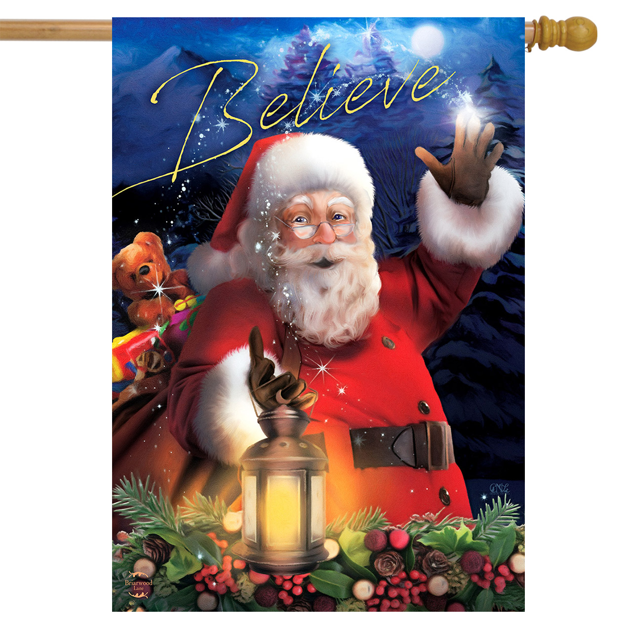 Christmas Spirit Believe House Flag Santa Claus Lantern 28" x 40" Briarwood Lane - image 2 of 4