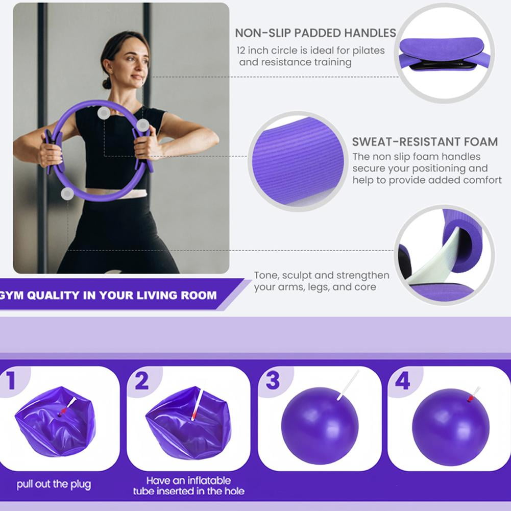 zhansiyang Pilates Essentials Kit Home Equipment Set for Women Beginners 13-Piece Pink Includes Pilates Ring Resistance Bands Yoga Ball