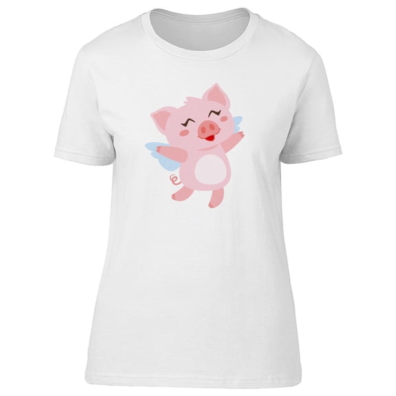 Cute Pink Pig Flying With Wings Tee Women's -Image by Shutterstock