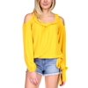 Michael Kors Womens Blouse Small Cold Shoulder Knit Top Yellow S