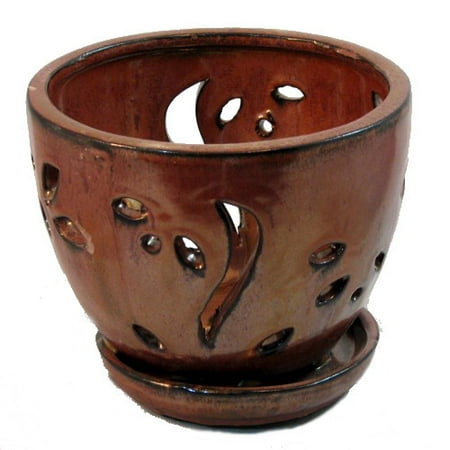 Copper Chimney Pot - Ceramic Orchid Pot/Saucer 5 3/4