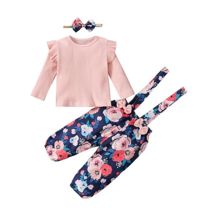 

Ma&Baby Newborn Baby Girls Clothes Set Infant Ribbed Long Sleeve Top Suspender Pant Suit