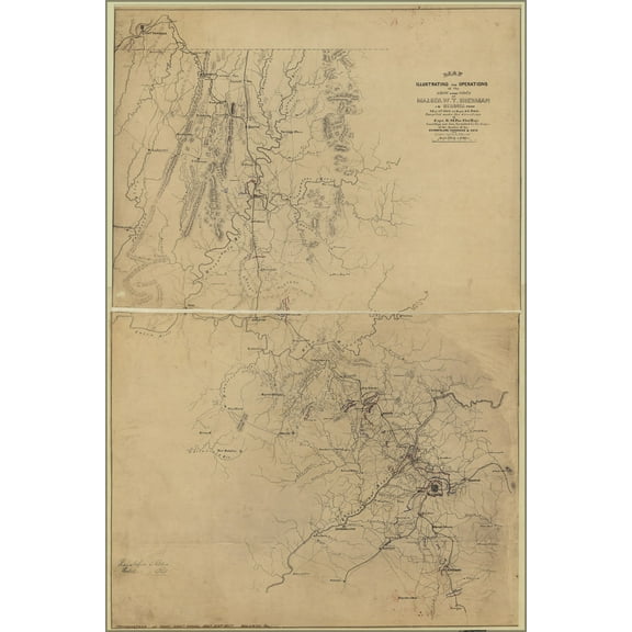 24"x36" Gallery Poster, Map shermans march Georgia, May 5 to Sep 4 1864