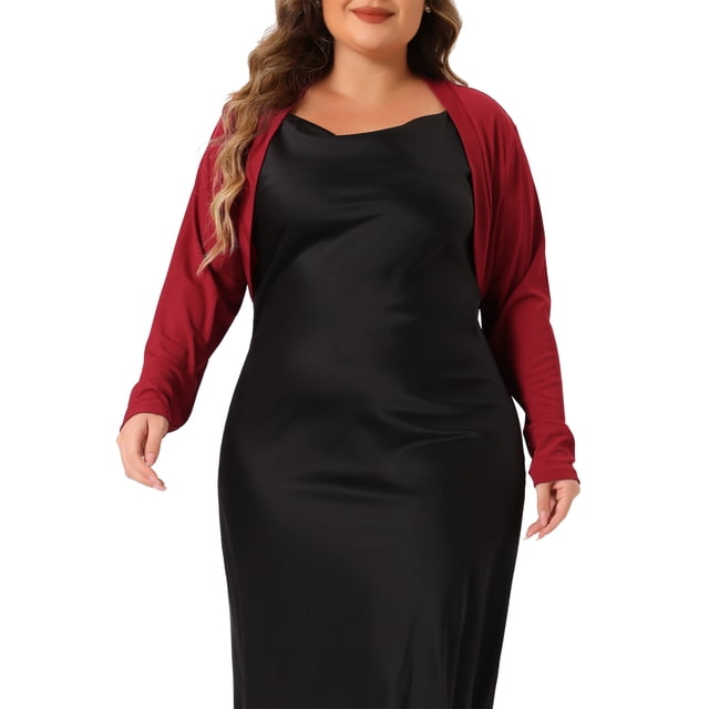 Cárdigan Plus Size Agnes Orinda para Mujeres, Chaquetas de Manga Larga, Abierto Frontal, Cárdigans Cortos 3X Burdeos