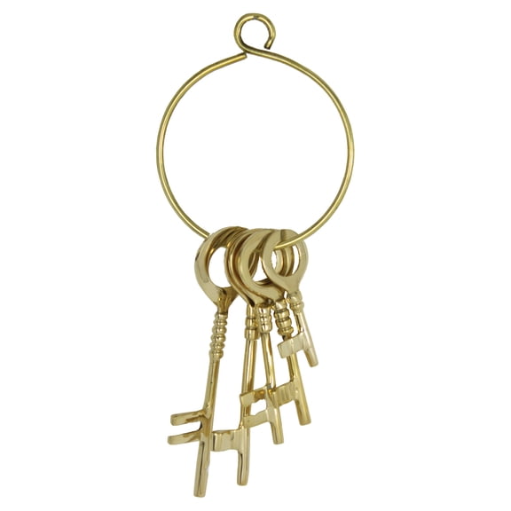 Vintage Antique Design Brass Golden Assorted Jailor Keys On Ring Set of 5