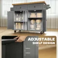 thumbnail image 4 of Kitchen Island Cart with Rubber Wood Top, Rolling Kitchen Island Table with Drawers, Adjustable Shelves, Spice Rack & Towel Rack — Gray, 4 of 6