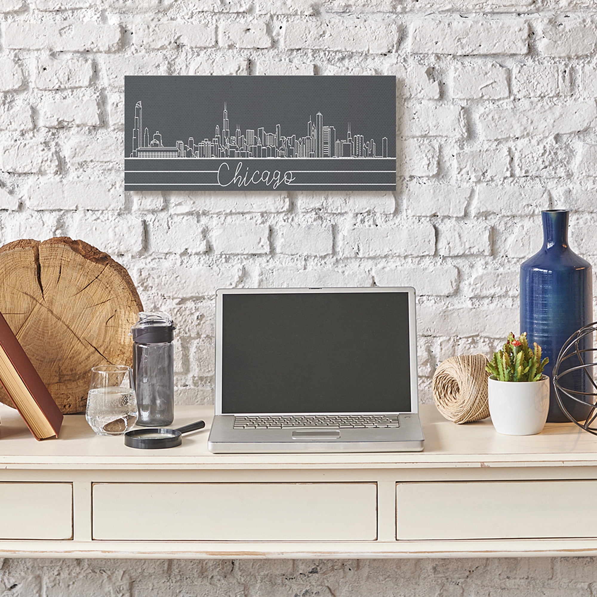 Stupell Industries Geometric Chicago Illinois Skyline Retro Architecture Town & City Painting Gallery Wrapped Canvas Art Print Wall Art, 10 x 24