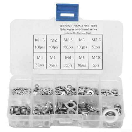 

600pcs Flat Washer 304 Stainless Steel Washers Assortment Set Value Kit
