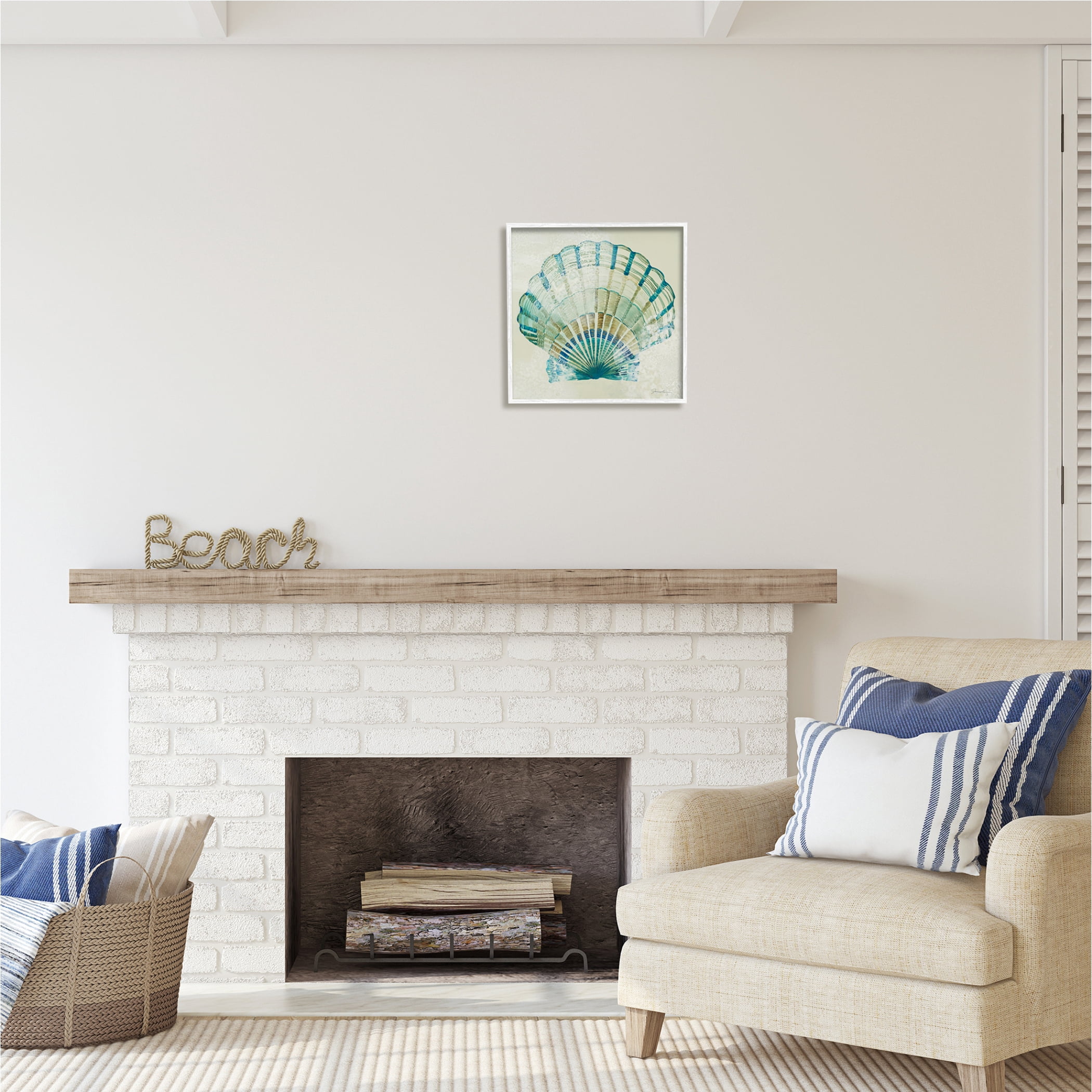 Stupell Industries Muted Blue Clam Shell Animals & Insects Painting White Framed Art Print Wall Art, 17 x 17