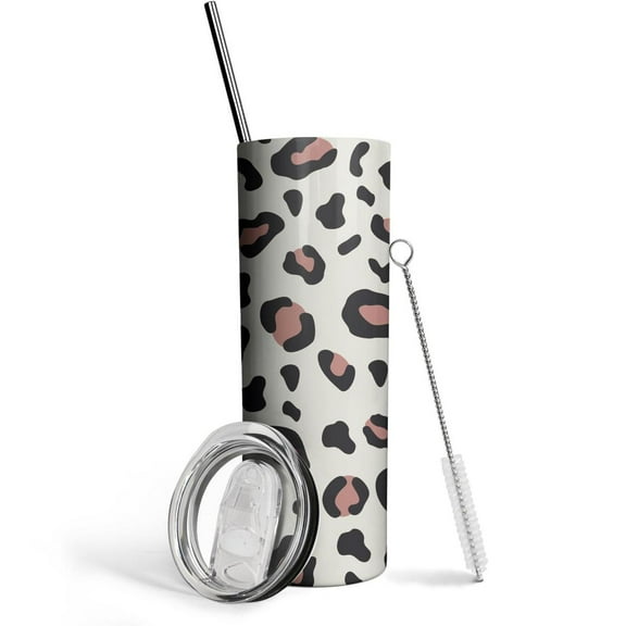 20 Oz Leopard Tumbler Black Stainless Steel Skinny Insulated Coffee Cup with Lid and Straw for Cold Hot Drinks